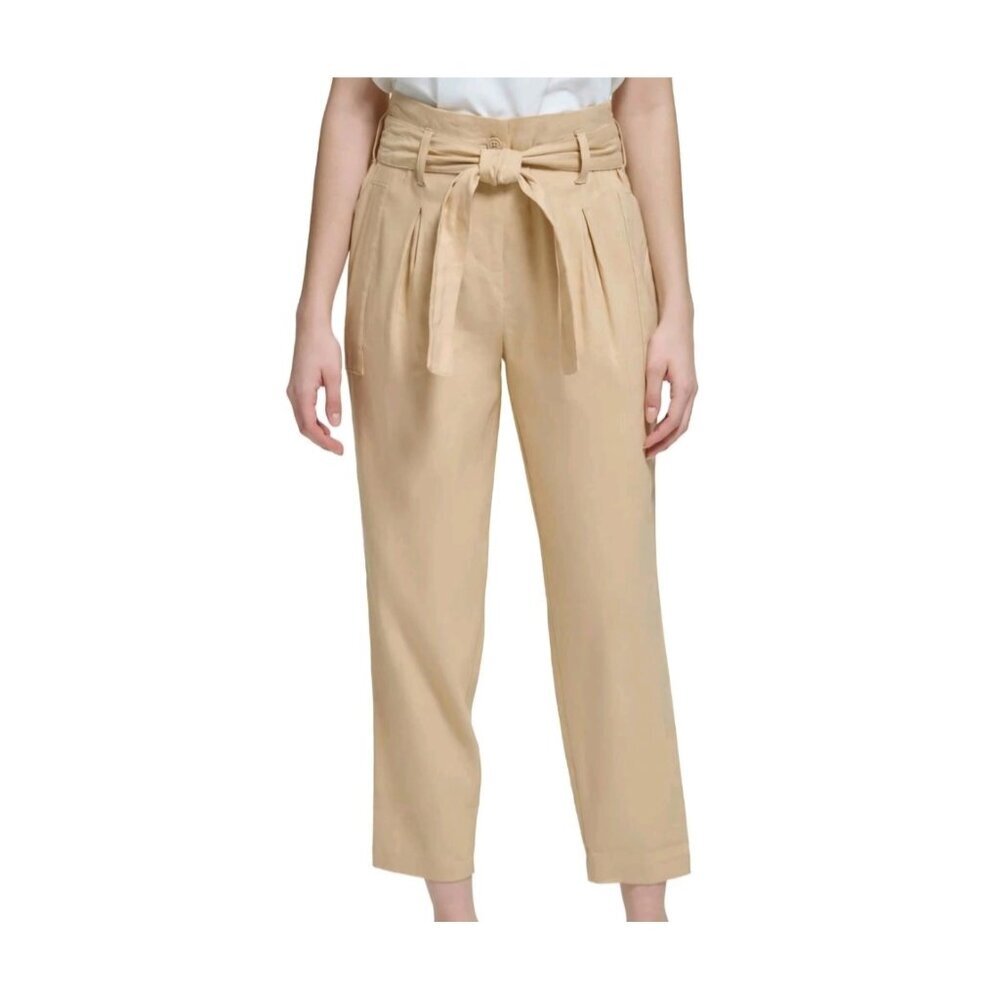 Calvin Klein Women’s Size 8 Tan Linen High Waist Cropped Pants Trousers (60)